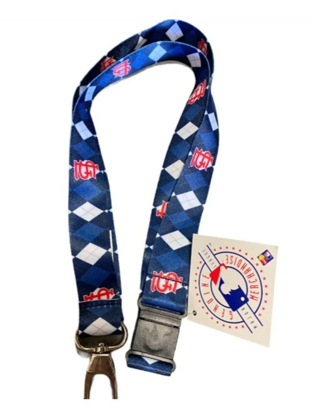 St Louis Cardinals Lanyard Keychain Argyle Reversible Blue With Clip New MLB